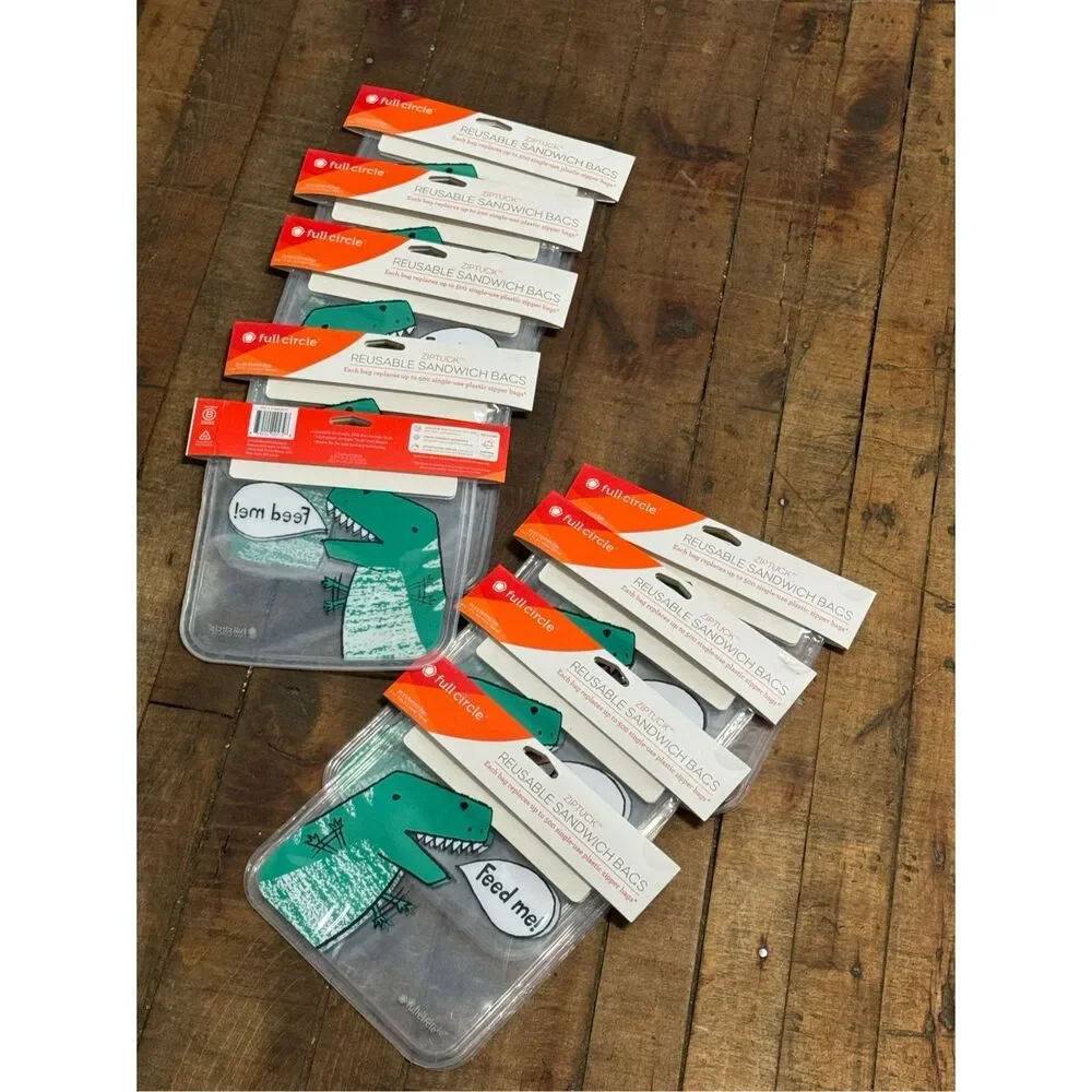 Lot bundle of 9x full circle t rex dino pvc reusable snack bag